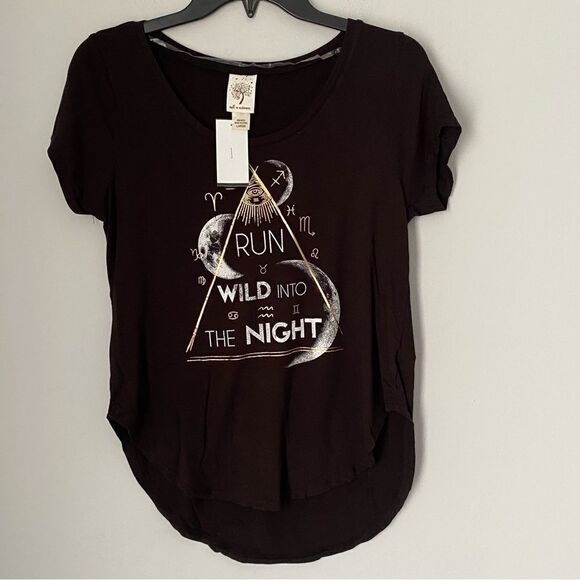 Self Esteem Junior’s Round Neck Asymmetric Hemline Short Sleeve Astrology Tee L - Picture 1 of 3